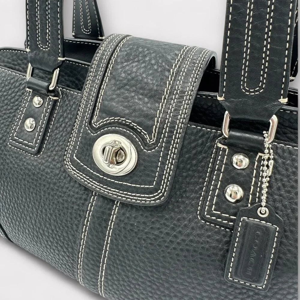 ⭐️SOLD⭐️ Vintage Coach Hampton Black Leather Satchel #F13961 - Picture 8 of 13